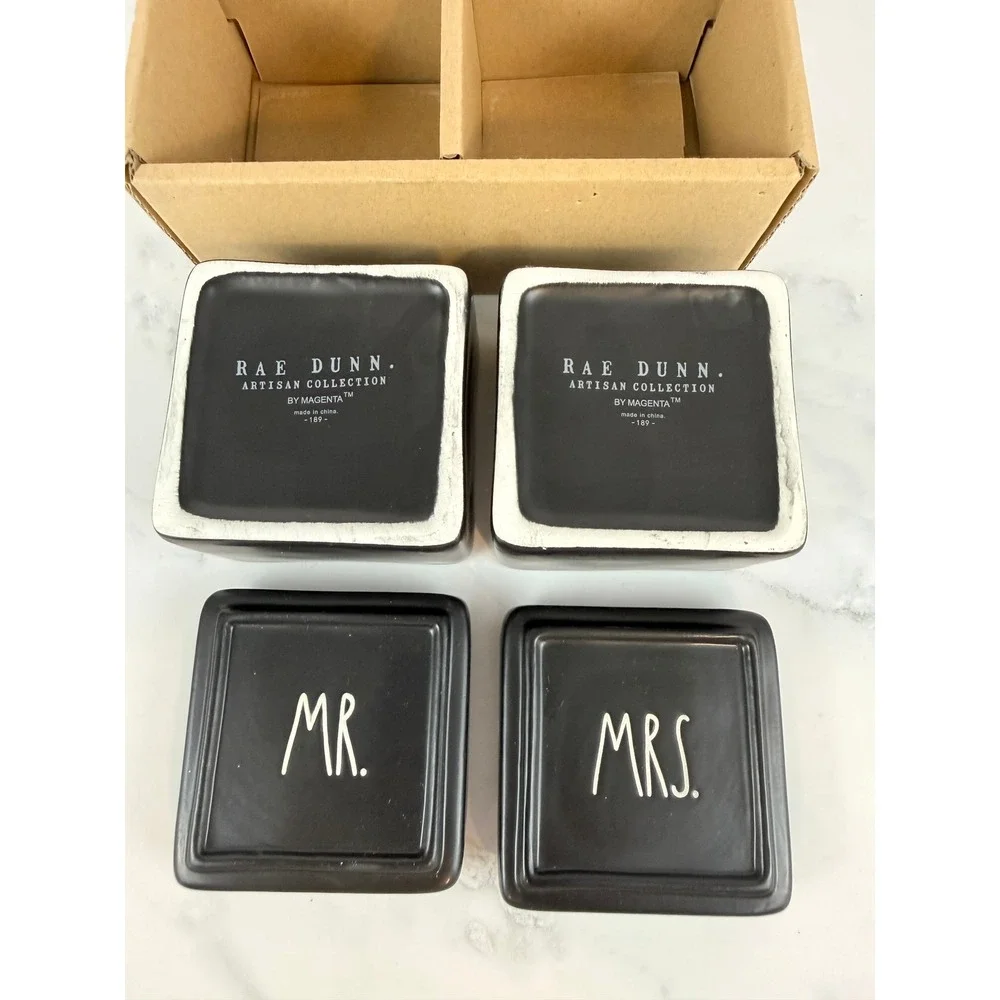 NIB New in Box! Rae Dunn Black Mr. & Mrs. Ceramic Trinket Boxes 3